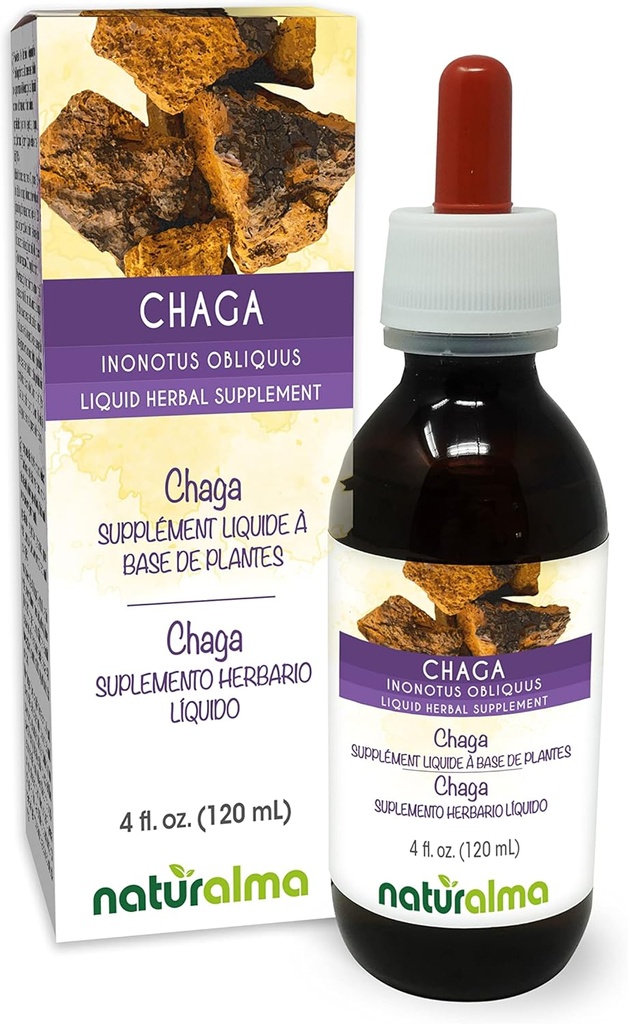 Naturalma Chaga (Inonotus obliquus) Fungus veya Mushroom Alkol-Free Tincture - 4 fl oz Sıvı Ekstraksiyon - Herbal Supplement - Vegan