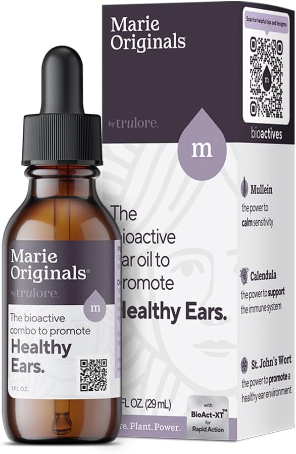 Marie Originals Natural Ear Oil Drops | Mullein Garlic Oil Ear Drops for Enfeksiyon Önleme, Herbal Ear Ache Drops for Yetişkinler, Çocuklar & Evcil hayvanlar, Soothes Ear Pain & Wax Removal, Earache Remedies (1 Pack)