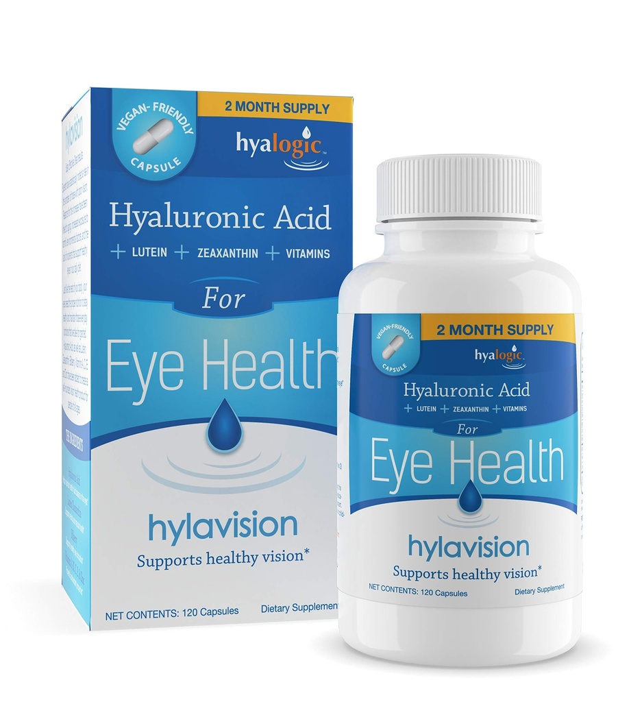 HylaVision Eye Health Supplements: Hyaluronic Acid, Lutein ve Zeaxanthin Diyeter Supplements for Vision Support (120 Capsules) – Vegan Formula Hyalogic