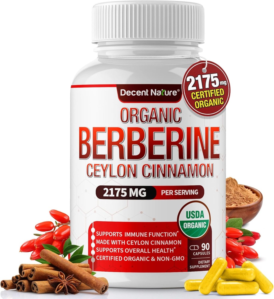 Ceylon Cinnamon 2175 mg ile Organik Berberine - Premium berberine takviyesi yüksek saflık ABD Doları Organik, bağışıklık sistemi, Berberine Plus Kompleksi, Erkekler için Non-GMO Vegan