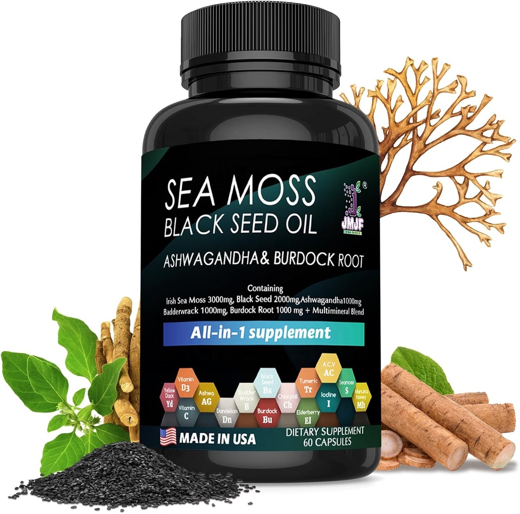 60 Seaweed Capsules Supplement, Organik Seaweed, Seaweed Capsules, Enriched with Minerals and Burdock Root, Pure Natural Seaweed, Boosts Immune System, Gut, and Energy