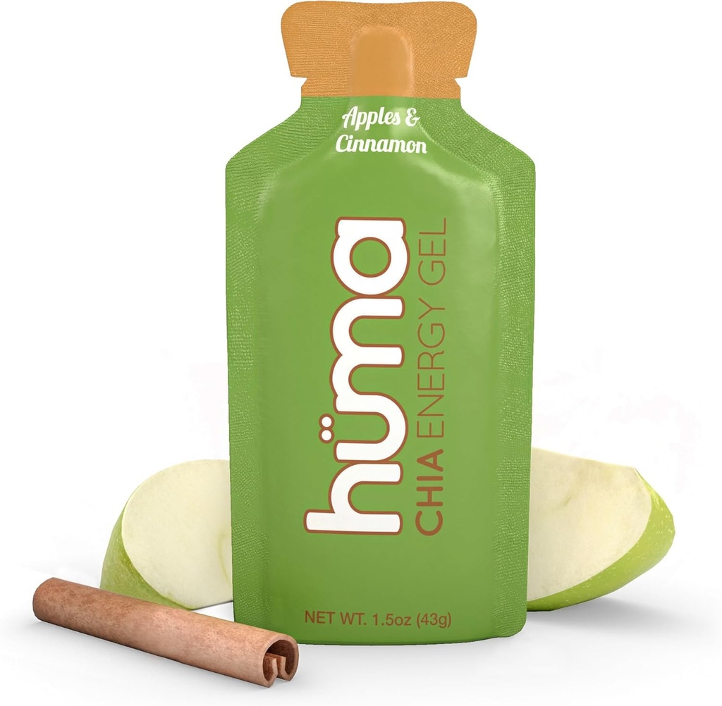 Huma Chia Energy Gel, Apples & Cinnamon, 12 Gels - Premier Sports Nutrition for Endurance Exercise