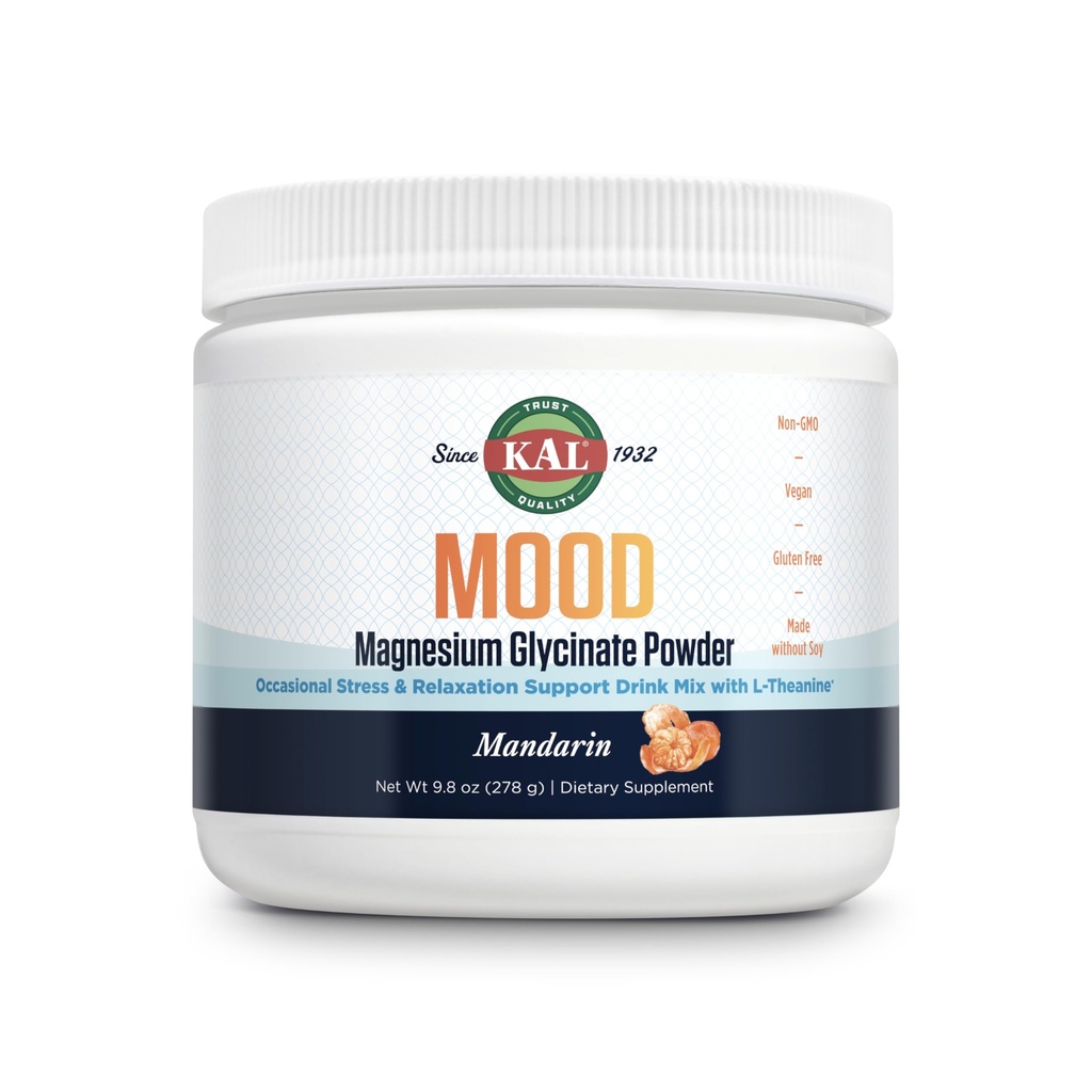 KAL Mood Magnezyum Toz L-Theanine - Mandarin Flavor Supplement - Rahatlama Desteği, Yüksek Absorpsiyon, Ek Olmayan Şeker, Vegan, Gluten Free, Made Without Soy - 40 Services, 9.8 ozz