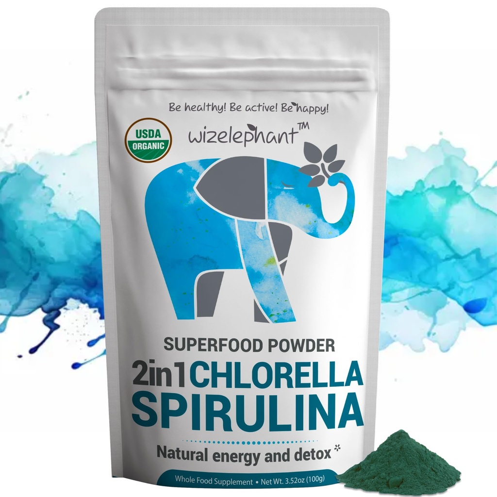 Chlorella Spirulina Toz Organik | Süper Yeşiller Toz ve Smoothie Mix | Chlorophyll for Immune Support and Energy | Raw Vegan protein | Spirulina Chlorella Toz | 50 Hizmet