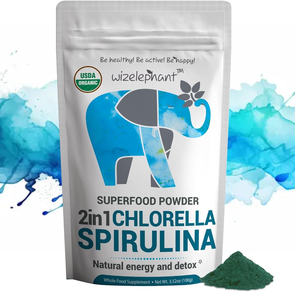 Chlorella Spirulina Toz Organik | Süper Yeşiller Toz ve Smoothie Mix | Chlorophyll for Immune Support and Energy | Raw Vegan protein | Spirulina Chlorella Toz | 50 Hizmet