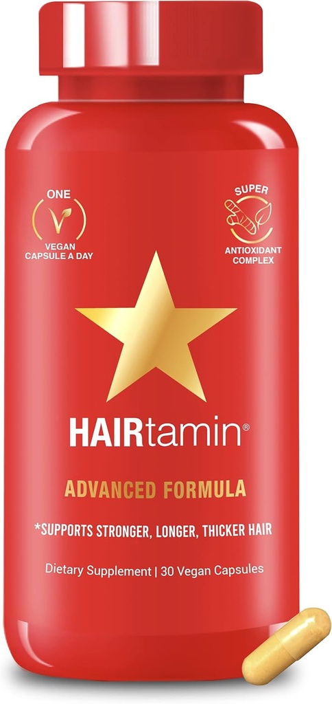 HAIRtamin Vegan Saç Büyümesi için Saç Vitamini | Tüm Doğal Biyotin Saç Büyüme Vitamin Kapsülleri Sağlıklı Saç Deri ve Nails'ı Desteklemek için | Saç Kaybı ve İncelenmesi | 30 Capsules