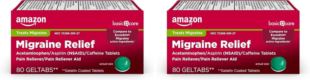 Temel Bakım Migraine Relief Geltabs, Acetaminophen, aspirin (NSAID) ve Caffeine, 80 Kont (Pack of 2)