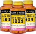 Mason Natural Slow, Release Iron (Ferrous Sulfate) 50 mg δισκία, 180 ημέρες προσφοράς, High Potency Supplement, Gentle on Stomach, 3 Pack