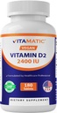 Vitamatic Vitamin D2 60 mcg (2400 IU) - Εργοκαλσιφερόλη - 180 χορτοφαγικά δισκία (180 δισκία (πακέτο του 1)) (1 φιάλη)