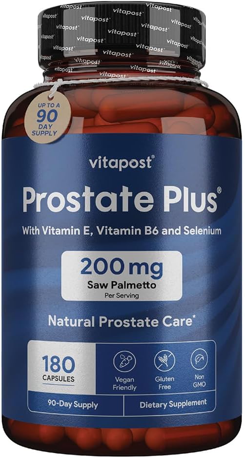 Prostate Plus Natural Prostate Care and Urinary Health Supplement for Men Enriched with Saw Palmetto, B6, Vitamin E, Selenium ve çinko. 180 Capsules
