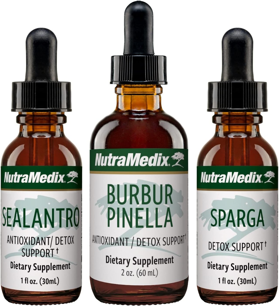 NutraMedix Detox Support Sche - Sealantro (Chlorella, Cilantro Leaf & Pacific Cold-Water Red Seaweed), Sparga (Astragalus) & Burbur Pinella Çevirileri - 3Piece Set