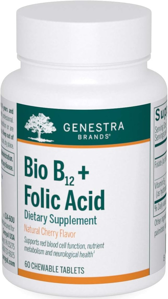 Genstra Brands Bio B12 + Folic Acid | Vitamin Supplement | 60 Chewable Tabletler