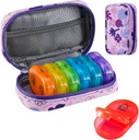 Serfeymi Weekly Travel Pill Organizer 2 Times A Day AM PM Yükseltd Rainbow Pill Box 7 Day with Portatif Ambalaj Deri Pill Case, Medicine Organizer for Pills, Vitamins, Fish Oils - Mor 02