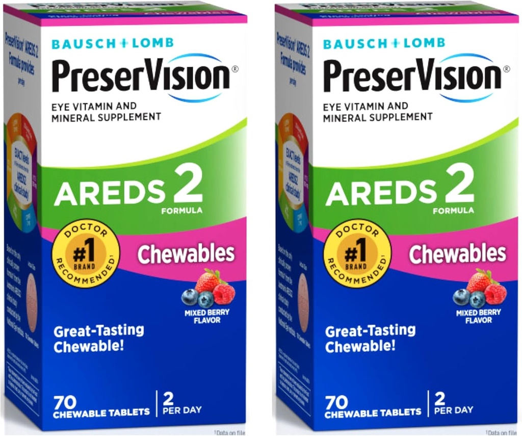 PreserVision AREDS 2 Eye Vitamin & Mineral Supplement, Karma Berry Flavor Chewables, 70 Count (Pack of 2)