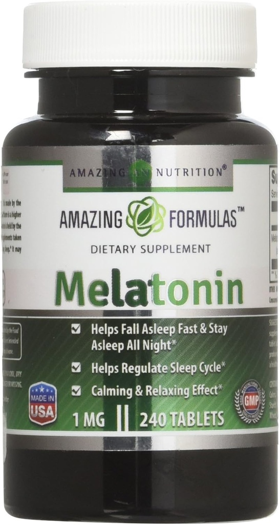 Amazing Formulas Melatonin 1 Mg Tabletleri (Non GMO,Gluten Free) - Doğal Uyku Yardım Tamamının En İyi Seçimi - Calming ve Rahatlama Etkisi - 240 Tablet - Vejetaryen için Uygun