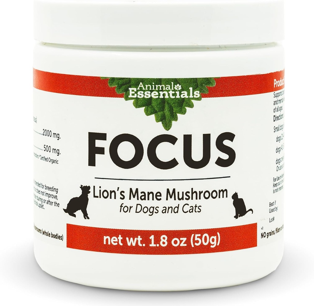 Animal Essentials Focus Lions Mane Mushroom Supplement for Dogs & Cats - Supports Brain Health, Cognitive Function, Sağlıklı Immune Response, Mushroom Toz Ekstraksiyonu - 1.8 Oz (kısa 1)