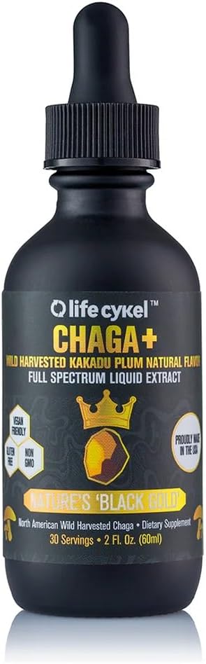Life Cykel - Chaga Mushroom Extract με Kakadu Plum - Διπλό εκχυλισμένο βάμμα μανιταριών - Μη ΓΤΟ Ανοσοποιητικό συμπλήρωμα υποστήριξης για ενήλικες και παιδιά - 2 Fl Oz