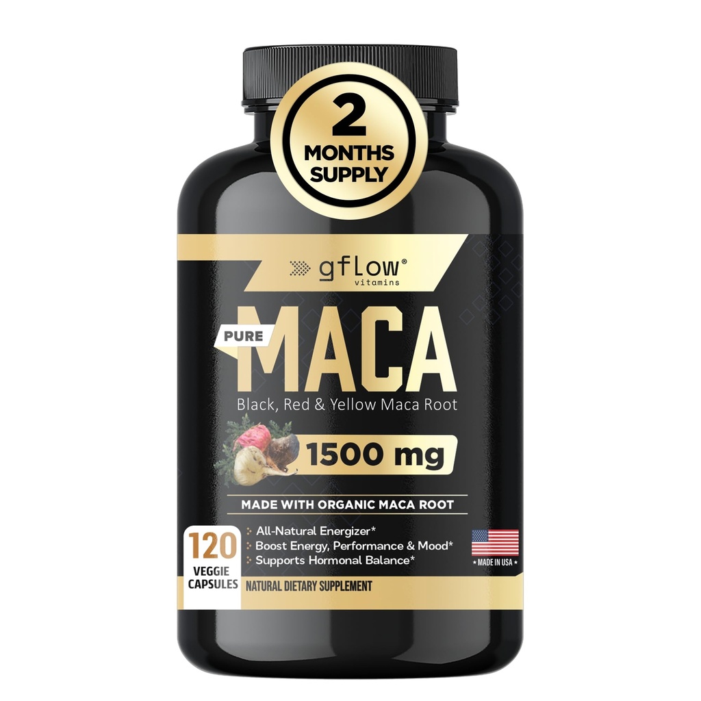 Kadınlar ve Erkekler için Organik Maca Root Capsules - Black, Red, Sarı Peruvian Maca Root Extract & Black Pepper - 120 Vegan Pills - Amerika Birleşik Devletleri'nde yapıldı
