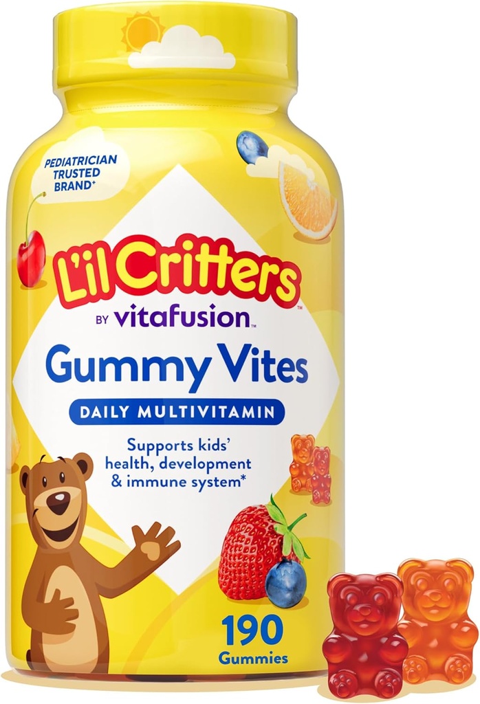 L'il Critters Gummy Vites Daily Kids Multivitamins Assorted Fruit Flavors for Ages 2+ Toddlers & Kids, Gummy Vitamin C ve D, 95-190 Day Supply, 190 Gummies