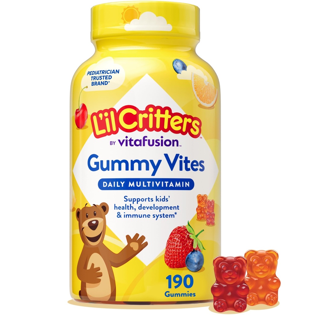 L'il Critters Gummy Vites Daily Kids Multivitamins Assorted Fruit Flavors for Ages 2+ Toddlers & Kids, Gummy Vitamin C ve D, 95-190 Day Supply, 190 Gummies