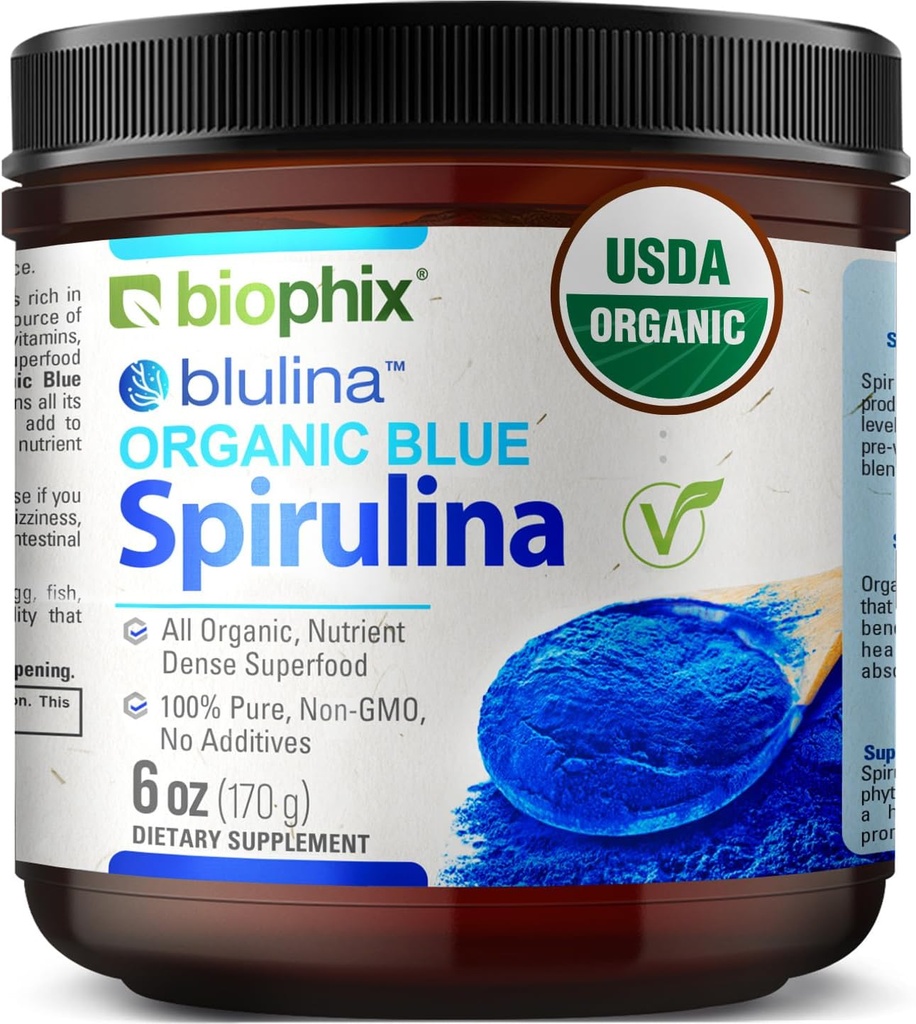 biophix Blue Spirulina Powder Organic Blulina 6 oz - Algae Organic Spirulina Powder 170 Servings - Superfood Supplement - Natural Blue Pigment - Espirulina en Polvo Organica Pura Azul