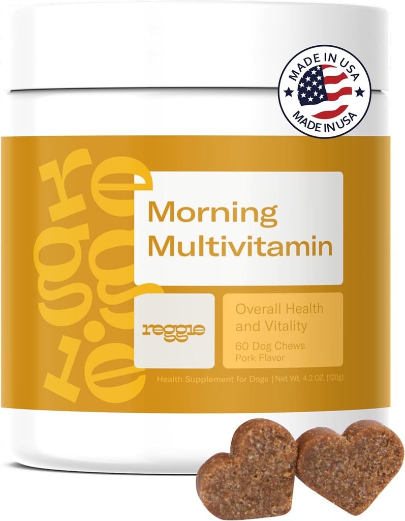 Köpekler için Reggie Morning Multivitaminler | Günlük Köpek Vitaminleri ve Immunity, Heart, Skin, Coat, Joints & Digestion | Vet-Approved, Natural Dog Supplement | 60 Soft Chews