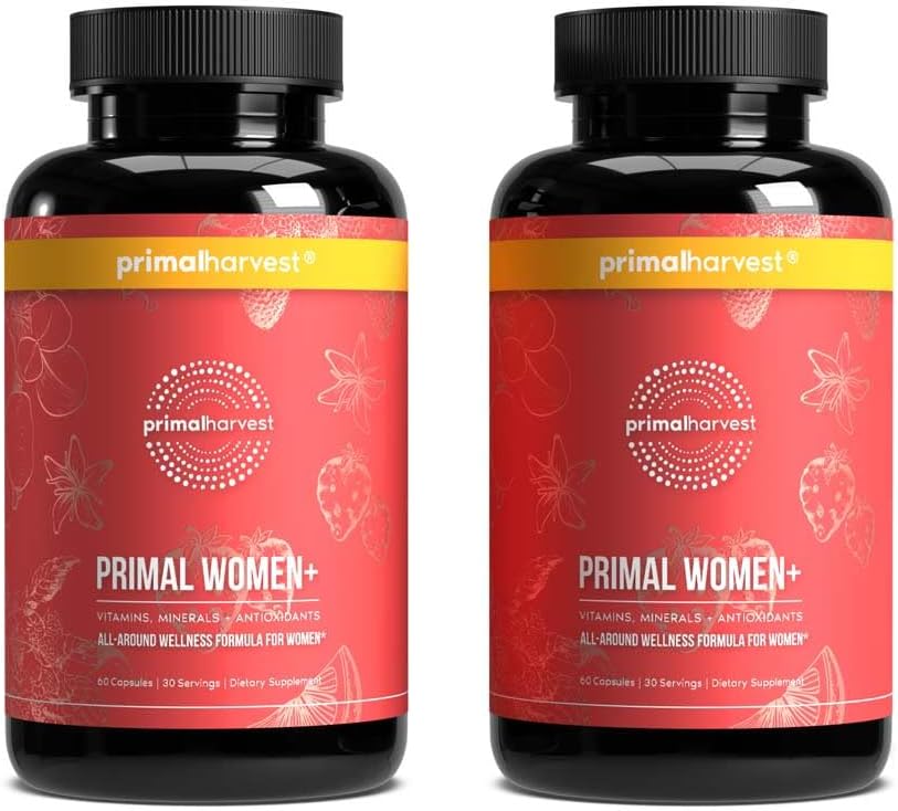 Πολυβιταμίνη Primal Συγκομιδής για γυναίκες Βιταμίνη Α, Βιταμίνη C, Βιταμίνη D και Ε, Βιταμίνη Β12, Β6, Βιοτίνη, Συμπληρώματα ψευδαργύρου, 60 Κάψουλες (Γυναίκες 2 Συσκευασία)