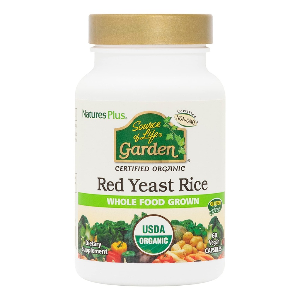 Natures Plus Source of Life Garden sertifikalı Organik Red Yeast Rice - 600 mg, 60 Vegan Capsules - Genel olarak Beslenme Desteği - Vejetaryen, Gluten-Free - 60 Hizmet