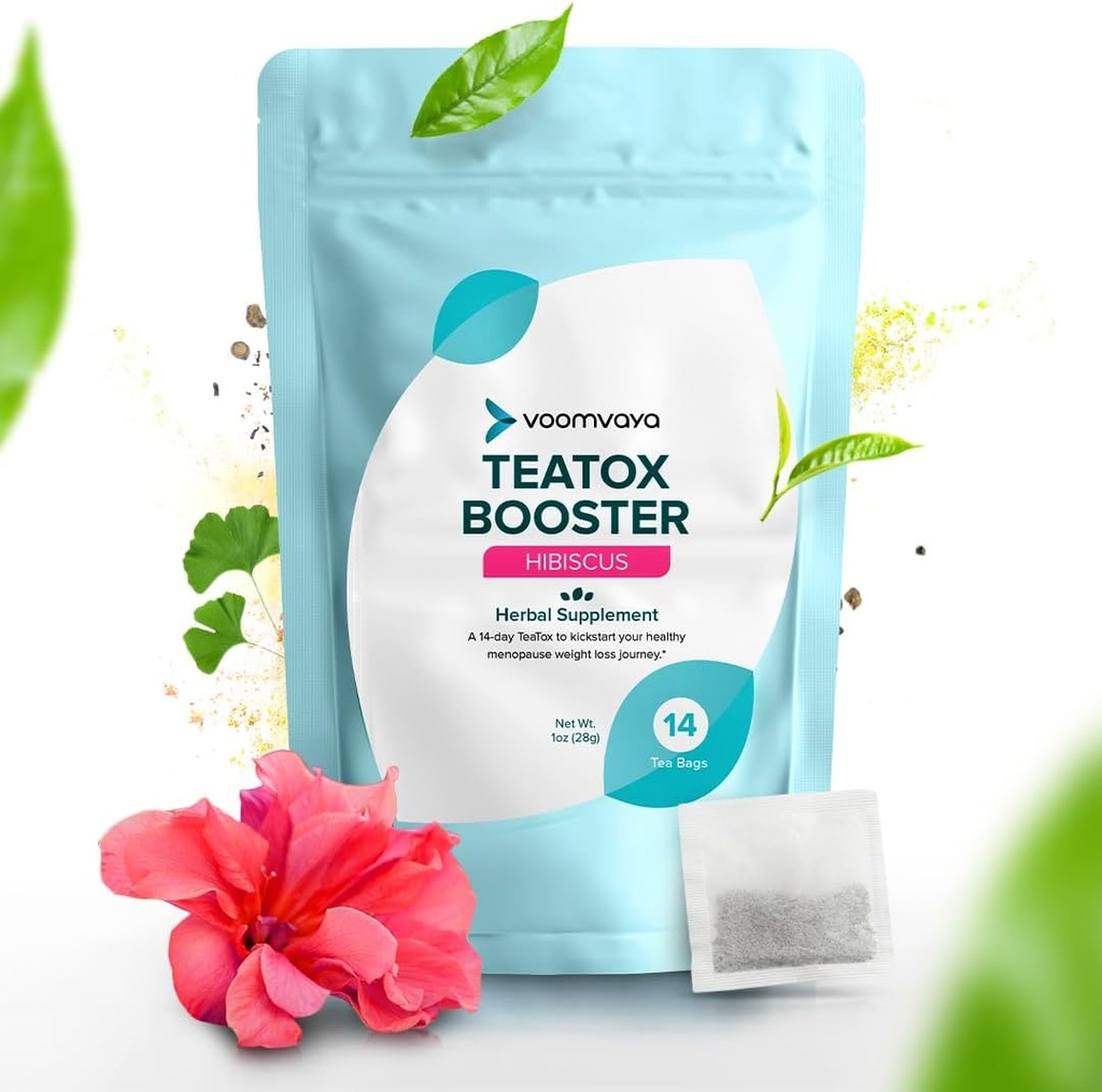 VoomVaya TeaTox Booster Senna Τσάι - 14-Day Detox Τσάι για την ανακούφιση από το αίμα, Detox Cleanse, Mood Boost - Hibiscus Γεύση