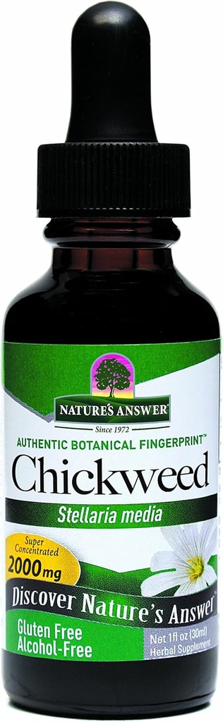 Nature's answer Alkol-Free Chickweed Stelleria Media 2000 mg 1oz Extract | Herbal Supplement | Promosyonlar Digestion | Non GMO, Kosher, Gluten Free, Vegan | Single Count