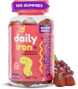 Squiggles Kids Daily Iron+ Gummies - Çocuklar için Demir, Multivitamin, Low Sugar, Vegan, Toddler Gummies, Yummy Grape Flavor (100 Count)