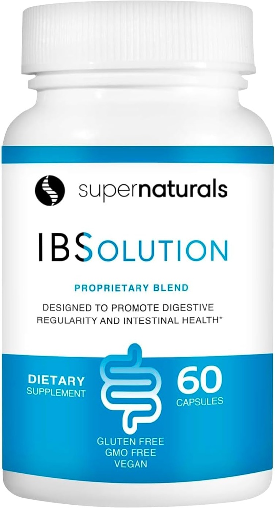 Super Naturals Natural IBSolution - Made in USA, Non-GMO, Gluten Free & Vegan (60 Capsules) - IBS (Bloating, Constipation, Gas, Diarrhea, Abdominal Pain)