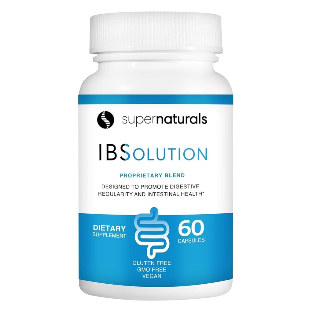 Super Naturals Natural IBSolution - Made in USA, Non-GMO, Gluten Free & Vegan (60 Capsules) - IBS (Bloating, Constipation, Gas, Diarrhea, Abdominal Pain)