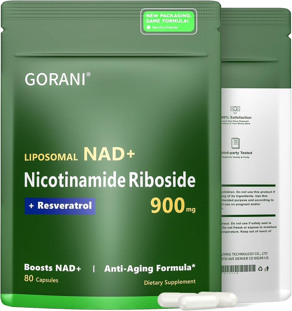 Gorani NAD+ συμπλήρωμα 900MG, Νικοτιναμίδη Ριβοζίδιο, Λιποσωμική ρεσβερατρόλη, Quercetin (1)