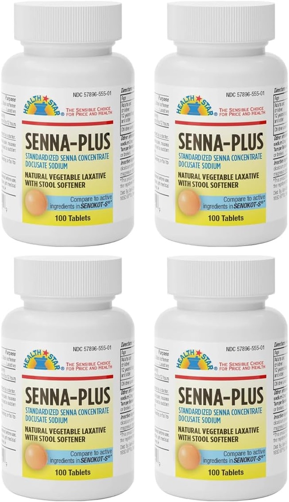 GeriCare Senna Plus Natural Vegetable Laxative with Stool Softener, Docusate Sodium 50mg, Sennosides 8.6mg 100 Count (Pack of 4)