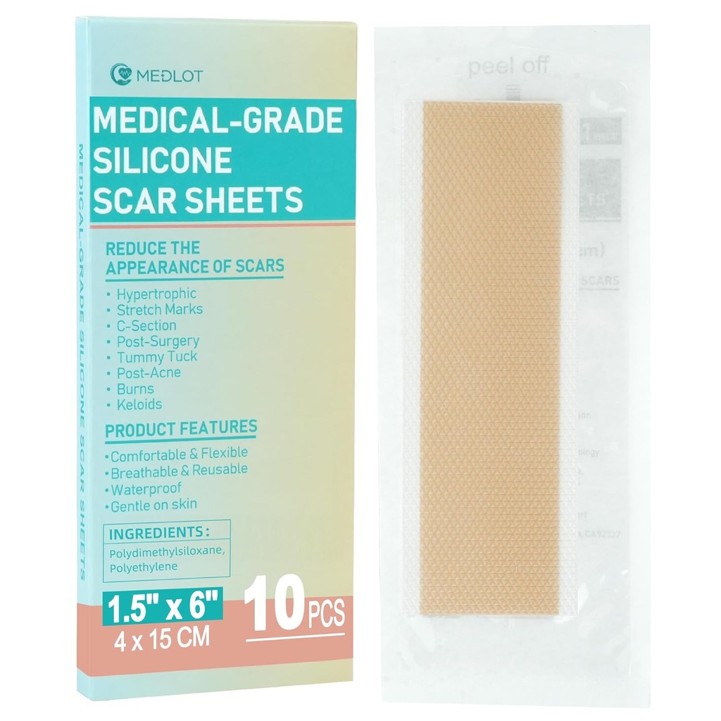Φύλλα ουλή σιλικόνης, 10pcs, ταινία σιλικόνης για τη θεραπεία ουλών, επαναχρησιμοποιήσιμες ταινίες ουλή για χειρουργική, C-τμήμα, κηλό, Stretch Marks, Burn, αφαίρεση ουλών ακμής, κάθε 1,5” x 6”