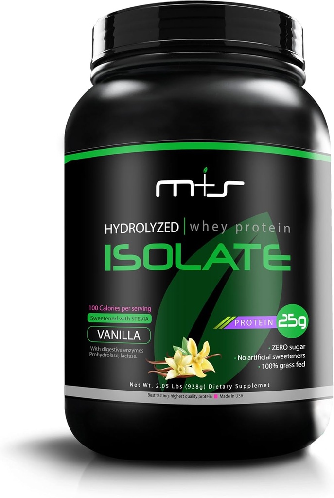M+S% 100 Grass Fed - Hydrolyzed Whey Protein Isolate Toz- Gluten Ücretsiz, Hızlı Absorbing, Easy Digesting, Stevia Sweetized (Vanilla, 2.05 Lb)