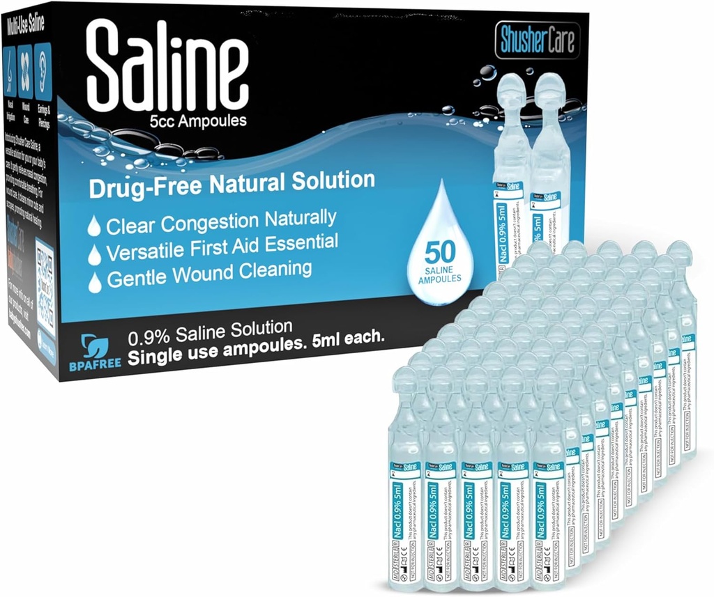 Salineoules - Nebulizer için çözüm, sodyum Chloride 0.9%, Bebekler için Nasal Cleanse, Çocuklar ve Yetişkinler, Sterile Nasal Care, Yara Temizleniyor - 50 Count (5 ml Her)