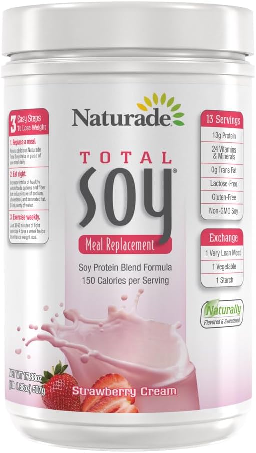 Naturade Total Soy Protein Toz - 13g protein & 150 Calories per Services-GMO Soy - 0g Trans Fat - Lactose & Gluten Free - Strawberry Creme (13 hizmet)
