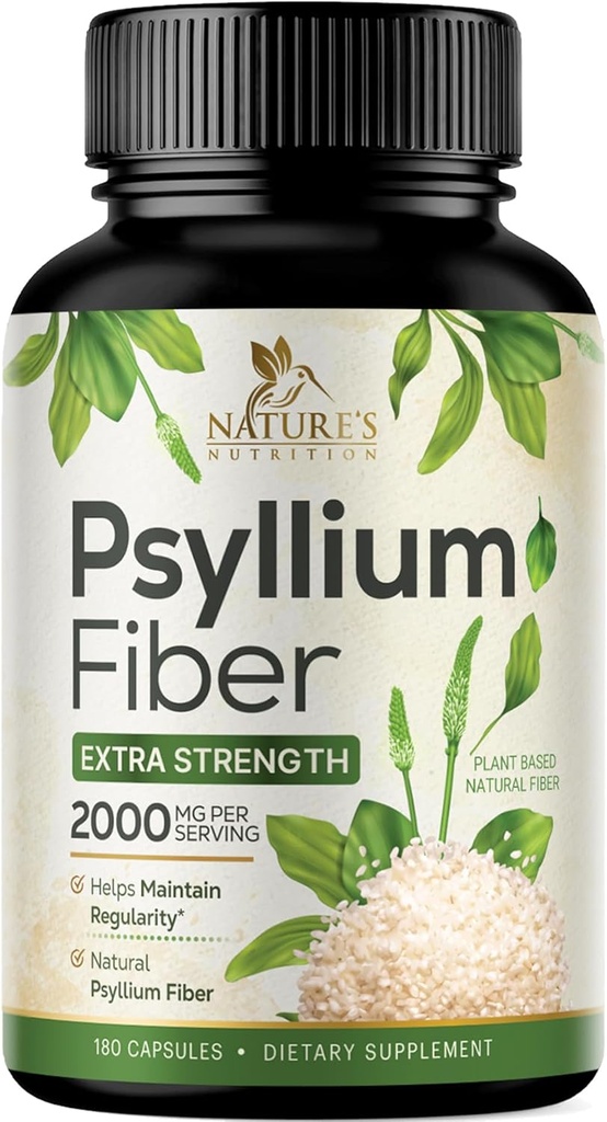 Psyllium Husk Toz Capsules 2000 mg, Doğal Günlük ► ve Çözülen Fiber Pills, Psyllium Husk Fiber Supplement Destekler Digestion Colon Health & Regularity, Plant Based Supplement - 180 Capsules