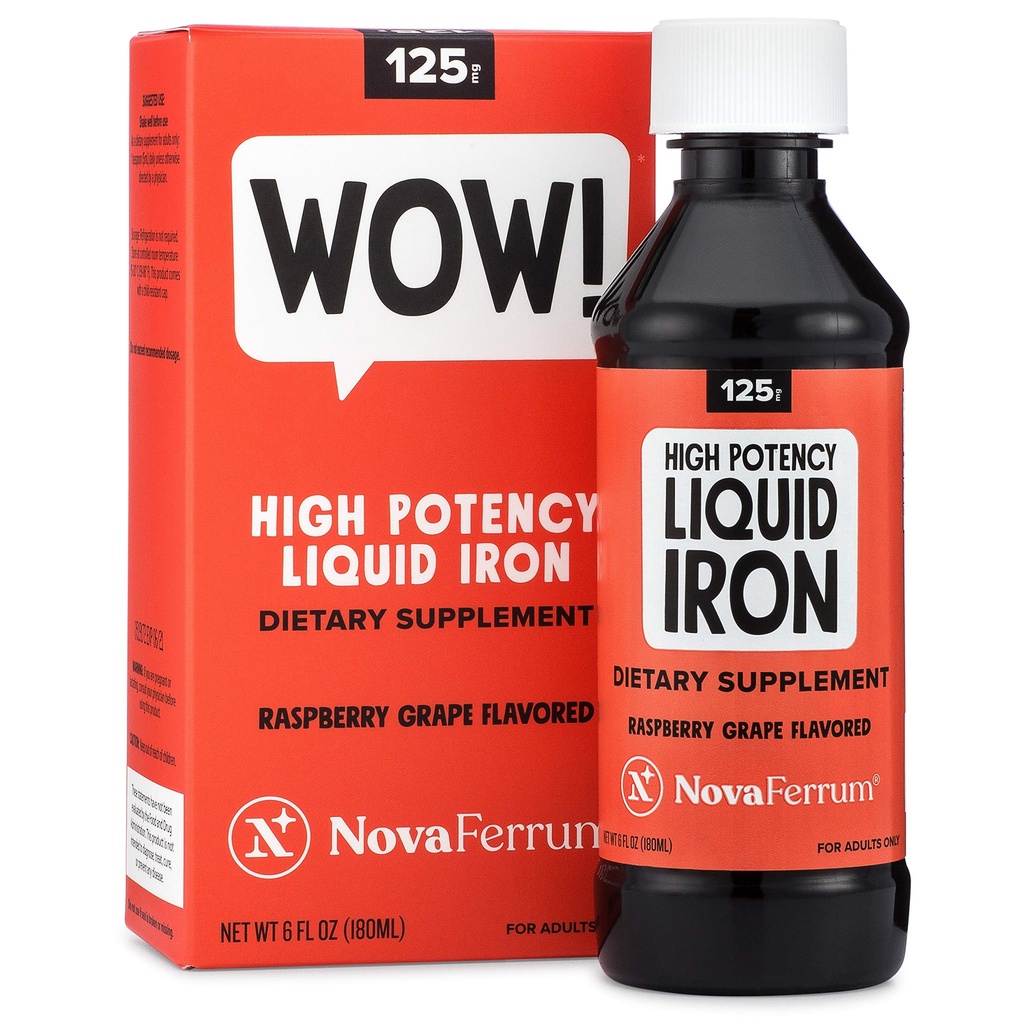 NovaFerrum Wow, 125 Yüksek Potency Liquid Iron Supplement for Yetişkinler, Iron Deficiency, 125 mg of Iron Per 5mL Dose, Vegan  Onaylandı, Gluten Ücretsiz Onaylandı, Sugar Free