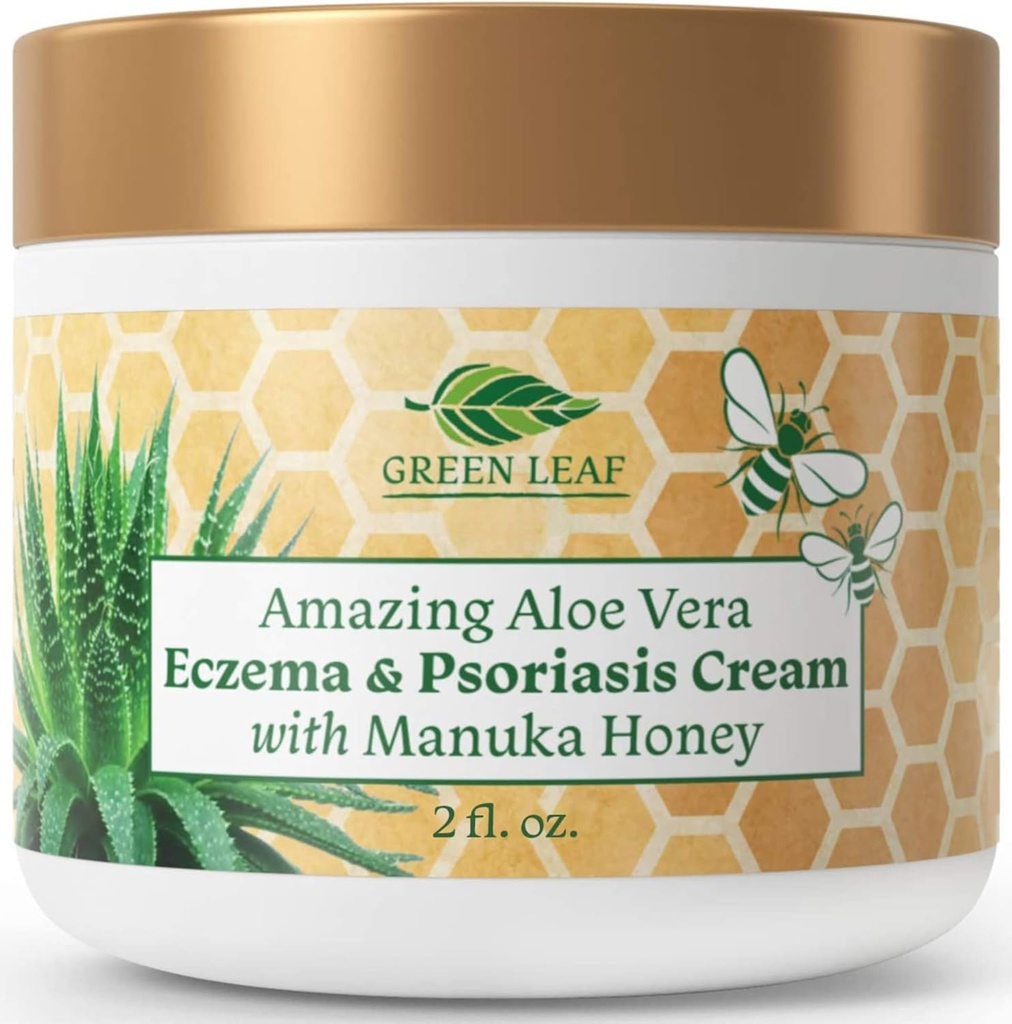 Manuka Honey Eczema Krem Psoriasis Relief için Lotion Tedavisini Tehdit Ediyor - Itchy, Kuru Skin Rash Ointment - Soothing Moisturizer for Baby, Kids, Yetişkinler - High Strength Body & Face Cream 2oz