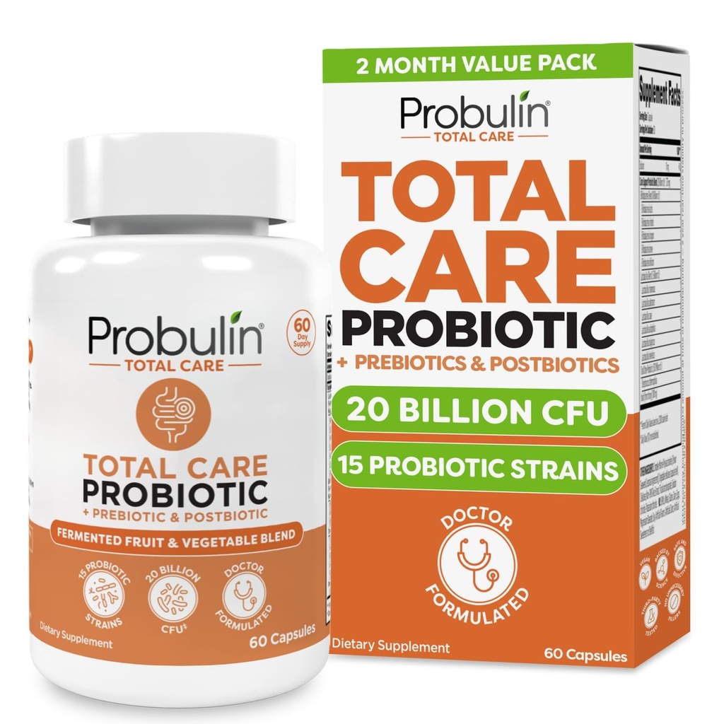 Probulin Total Care Probiyotik Supplement, Daily Gut, Digestive ve Immune Health Probiyotiks Capsules for Men and Women, 20 Milyar CFU, Vegan, 60