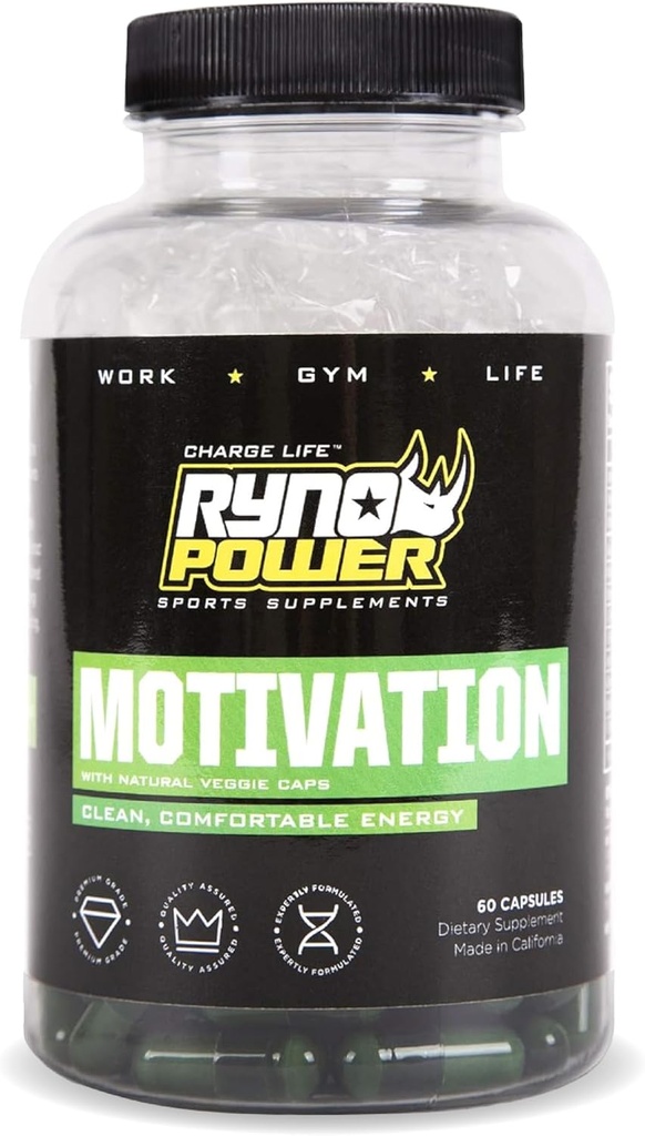 Ryno Power Motivasyon Pre-Workout Focus Energy Supplement Capsules (30 hizmet)