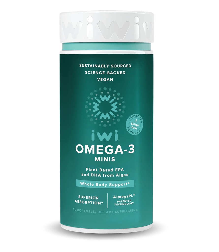 Iwi Omega-3 Mini Softgels (30 σέρβις), εύκολο στην κατάποση, Φυτό-βασισμένο Algae Omega 3 με EPA + DHA, Ολόκληρο-Body Υποστήριξη Συμπλήρωμα διατροφής, Κριλ & Fish Oil Εναλλακτική, Δεν Ψάρια Επίγευση
