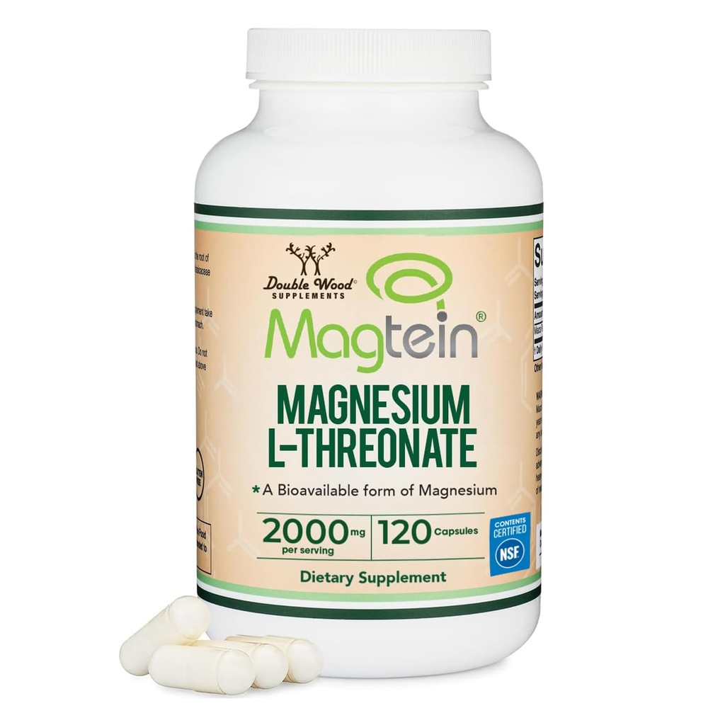 Magnezyum L Threonate, Magtein, Uyku ve Bilişsel Destek - Yüksek Absorpsiyon - Çoğu Bio kullanılabilir Magnezyum Formu - 2.000 mg - 120 Capsules