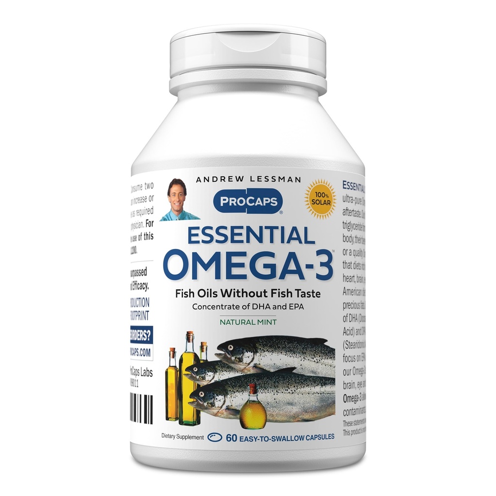 ANDREW LESSMAN Essential Omega-3 Mint - 60 Softgels - Ultra-Pure, High Potency Omega-3 Oils. Yüksek DHA, No Stomach Upset, No Contaminants, No Mercury. Küçük Easy to Swallow Softgels