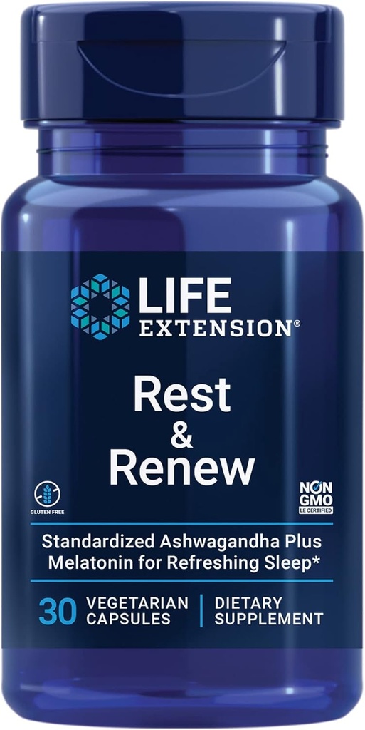 Life Extension Rest & Renew, For a Renoing & Restorative Night's Sleep, Gluten-Free, Non-GMO, Vegetarian, 30 Capsules