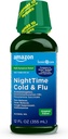 Basic Care Nighttime Cold and Flu Medicine, Maximum Strength, Original Flavor Liquid, Multi-Symptom Relief, 12 fl oz (Pack of 1)
