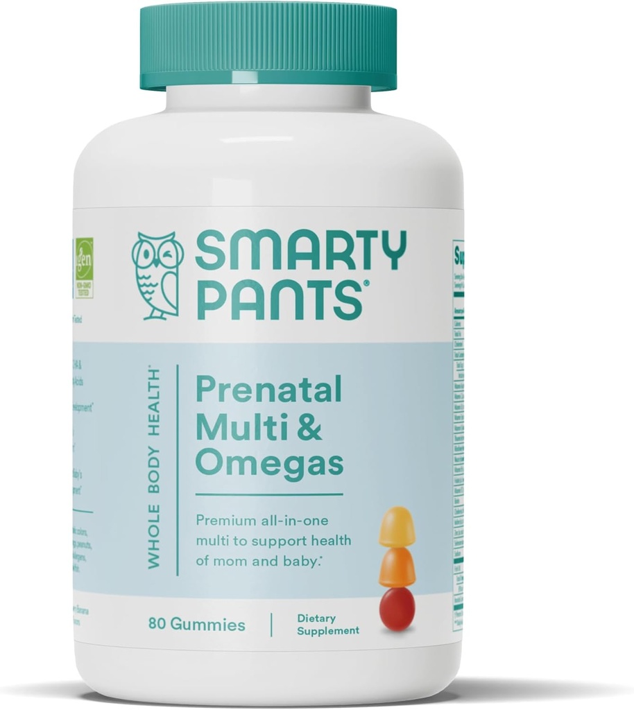 SmartyPants Prenatal Vitamins for Women, Multivitamin Gummies: Omega 3 Fish Oil (EPA/DHA), Biotin, Mefolate, Vitamin D3, C, Vitamin B12, B6, A, K & çinko, Inositol, 80 (20 Day Supply)